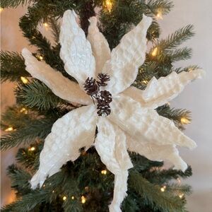 Designer’s Excellence White Waffle Poinsettia Holiday Stems. 22”